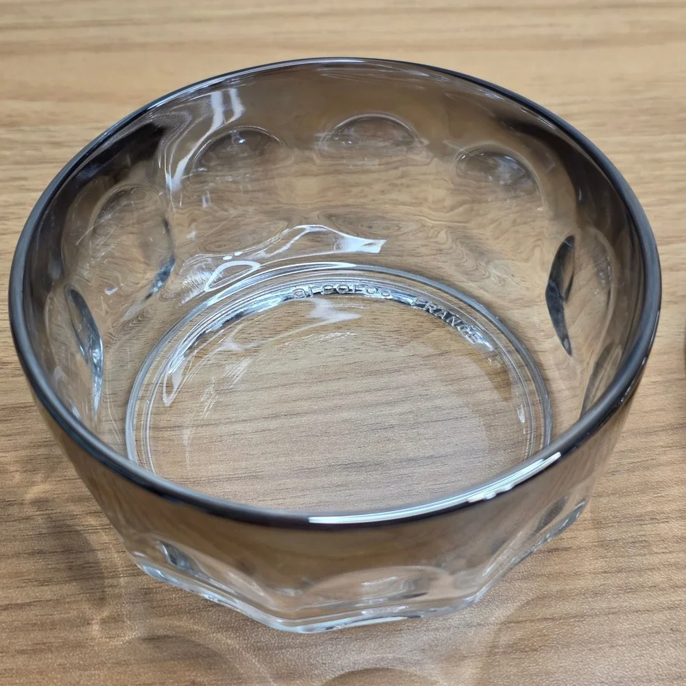 Vintage 1970's Arcoroc Thumbprint Bowls Mercury Silver‎ Color Rim Set of Two